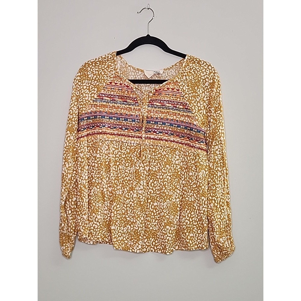 Savanna Jane Womens Small Embroidered Peasant Blouse Top Orange/ Gold Southwest